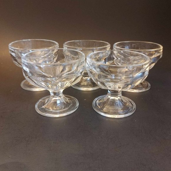 Federal Glass Footed Dessert Ice Cream Pudding Sherbet Cups Set 5 Vintage - Picture 2 of 7
